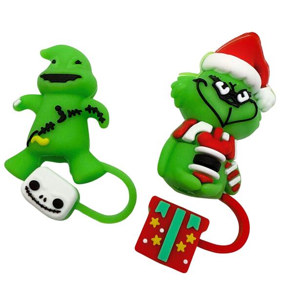 Oogie Boogie & The Grinch 3D Straw Topper Covers Bundle Green Stocking Stuffers - Picture 2 of 3
